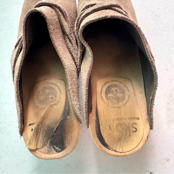 Skola Suede Braided Detail Slip On Wooden Mule Clogs Tan Size 38/8 - Picture 6 of 7